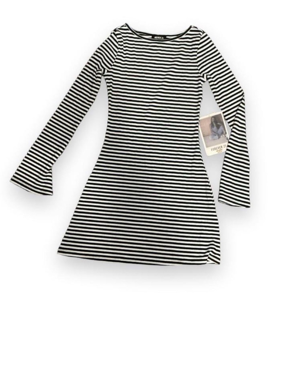 Forever 21 Black & White Striped Long Sleeve Mini Dress M NWT